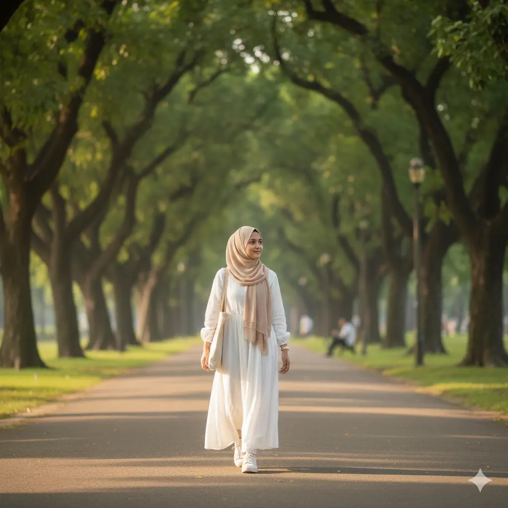 Hijab Girl Walking Outdoors