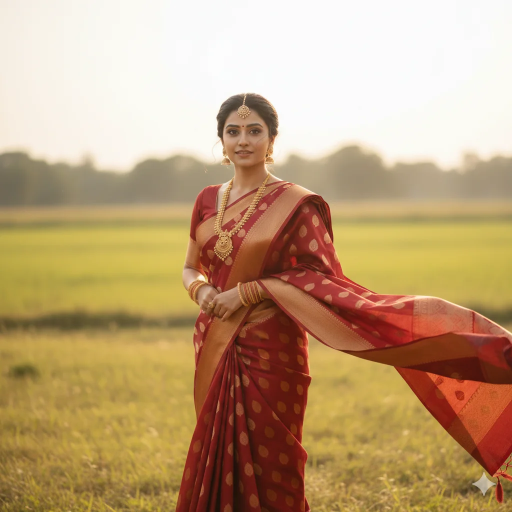 Red Saree Outdoor Portrait