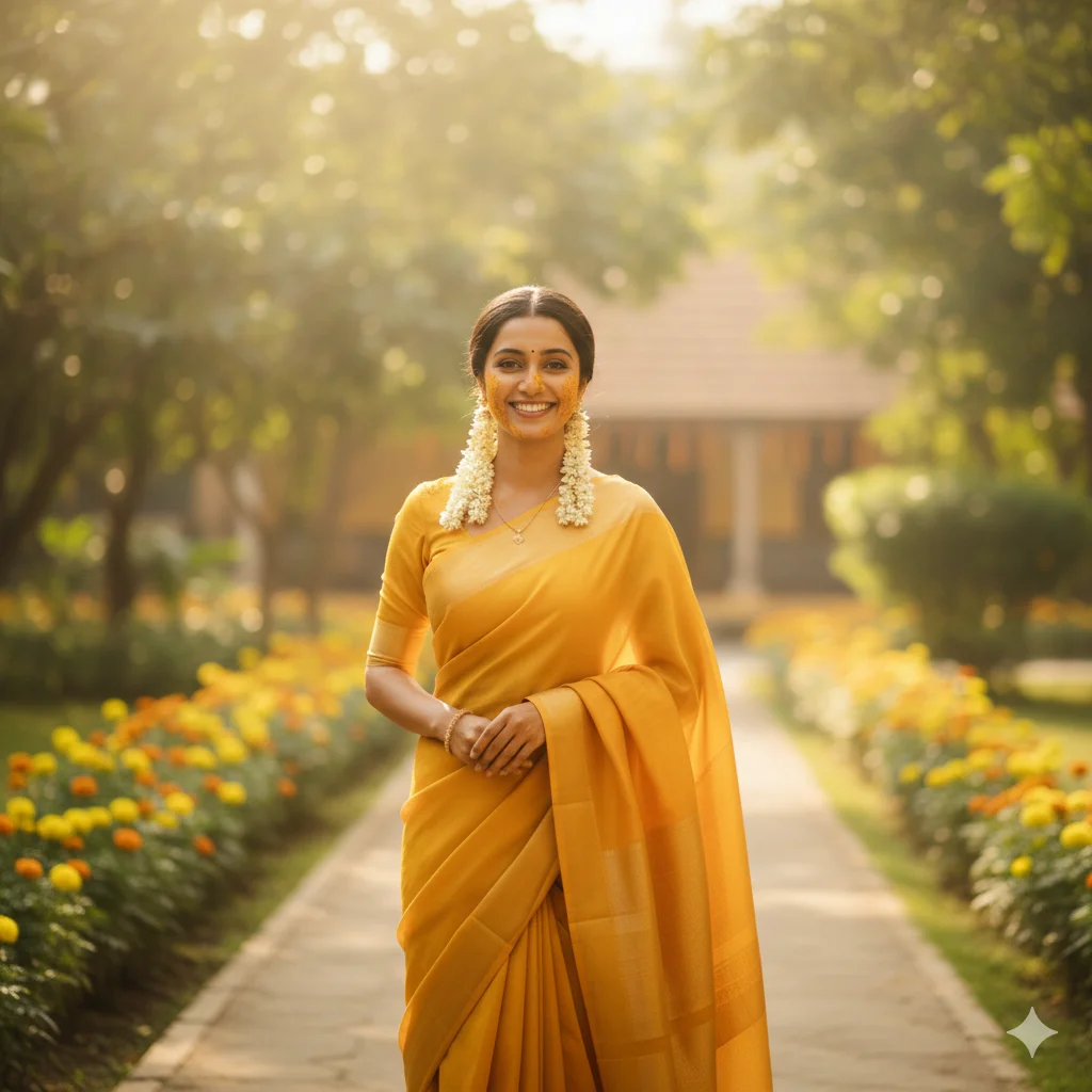 Yellow Saree Outdoor Look